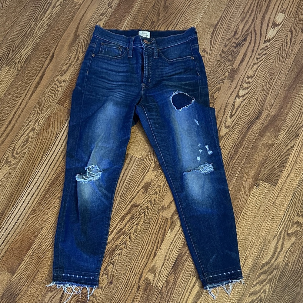 J. Crew Dark Blue Distressed Skinny Jeans